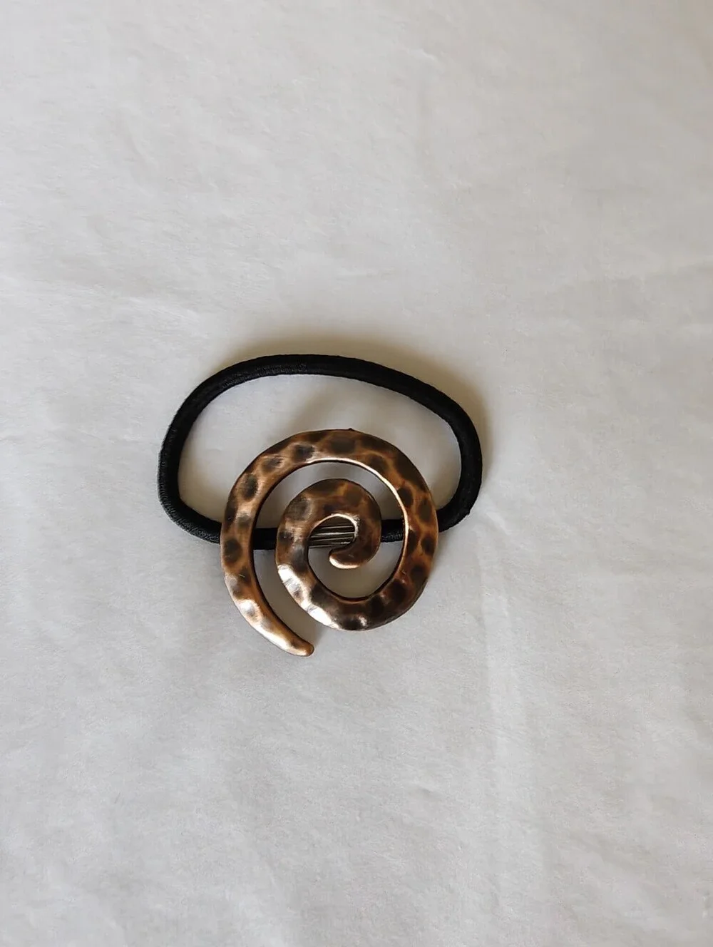 Set Of Three Spiral Hammered Metal Hair Tie - Brown, Gold, Silver
